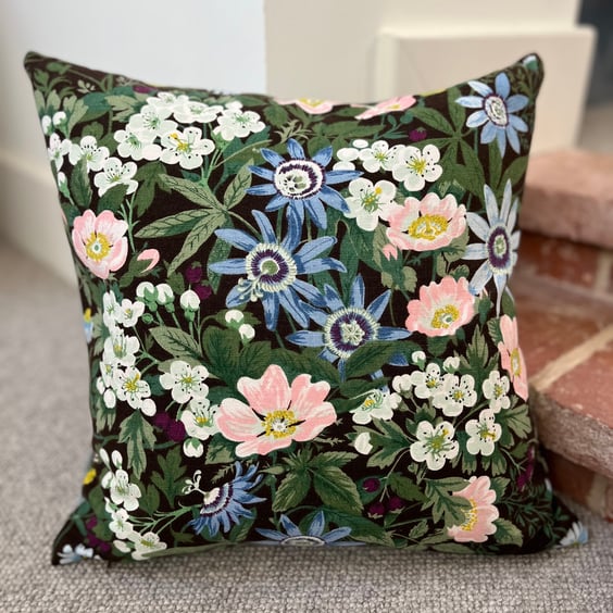 Belinda vintage floral cushion cover with passionflowers and dog roses