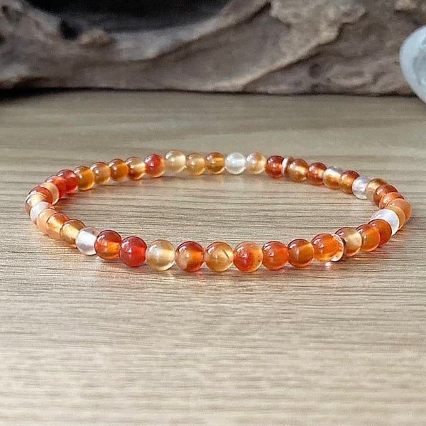 Dainty Orange Carnelian 4mm Bead Bracelet
