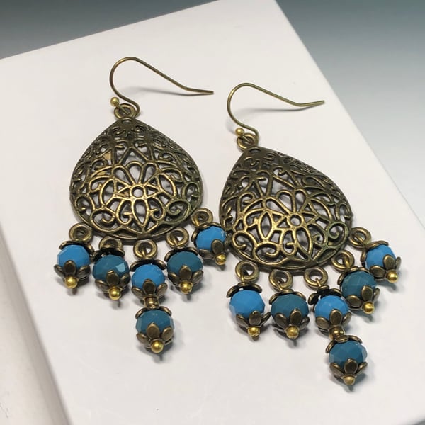 Turquoise Teal opaque chandelier earrings