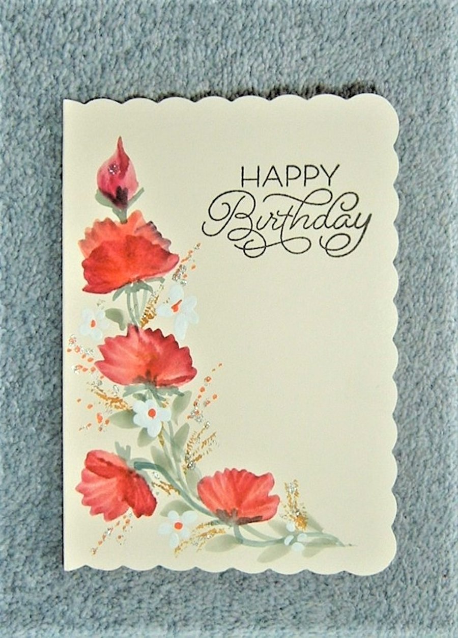 original hand painted floral Birthday card ( ref F 461)