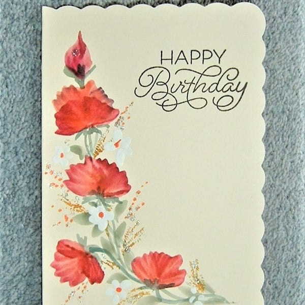 original hand painted floral Birthday card ( re... - Folksy
