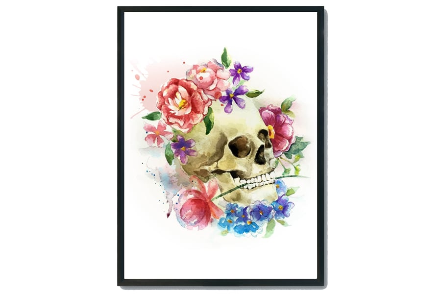 Sugar skull print, Watercolour sugar skull wall art, dia de los Muertos decor