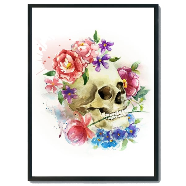 Sugar skull print, Watercolour sugar skull wall art, dia de los Muertos decor