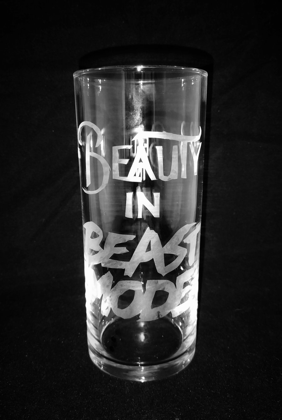 Beauty in beast mode etched engraved glass hi ball tumbler 520ml
