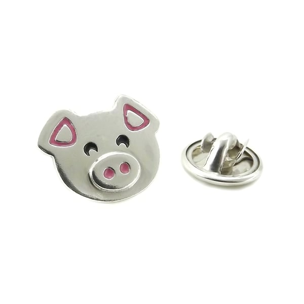 Pig badge lapel pin tie tack, handmade from sterling silver