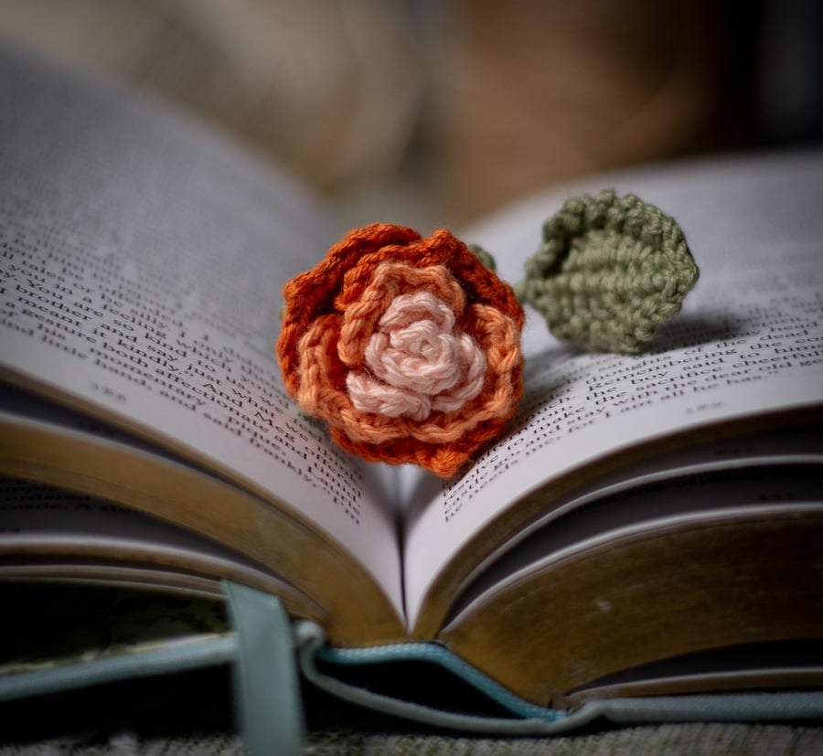 Orange Rose Crochet Bookmark