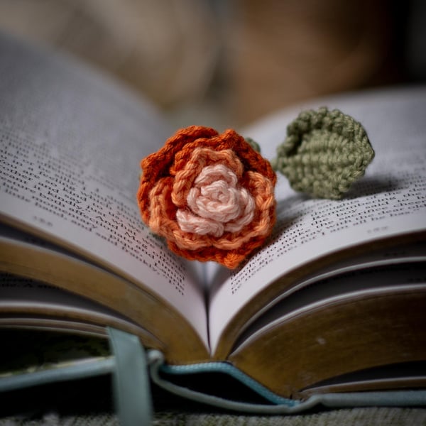 Orange Rose Crochet Bookmark