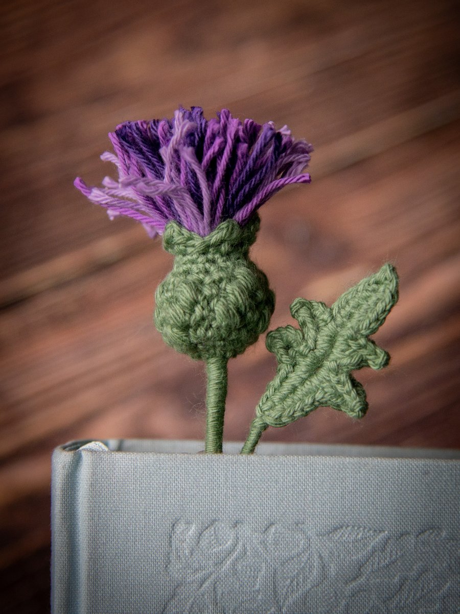 Thistle Flower Crochet Bookmark (purple colour palette)