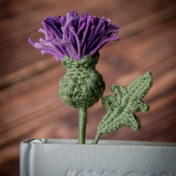 Thistle Flower Crochet Bookmark (purple colour palette)