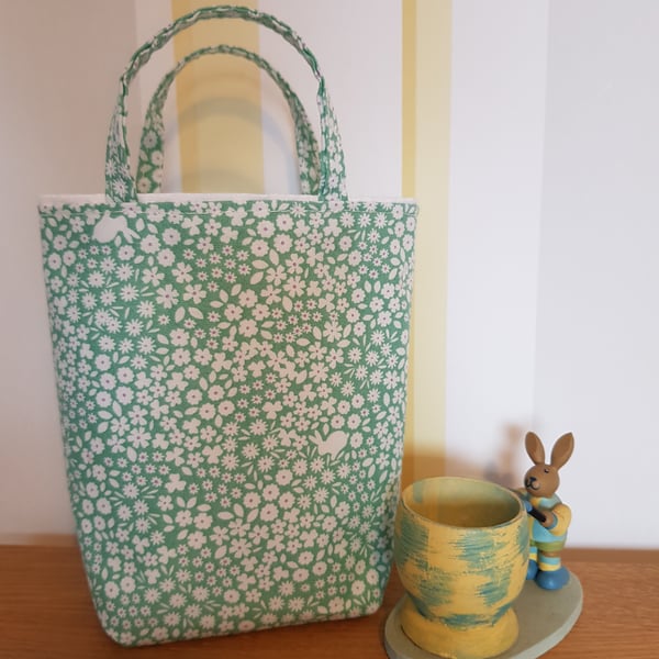 Mini Easter Gift Bag: bunnies and flowers on green