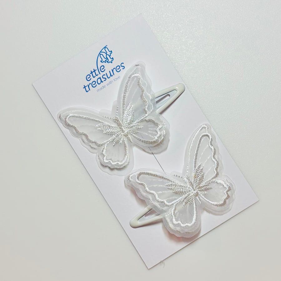 White Butterfly Hair Clips 