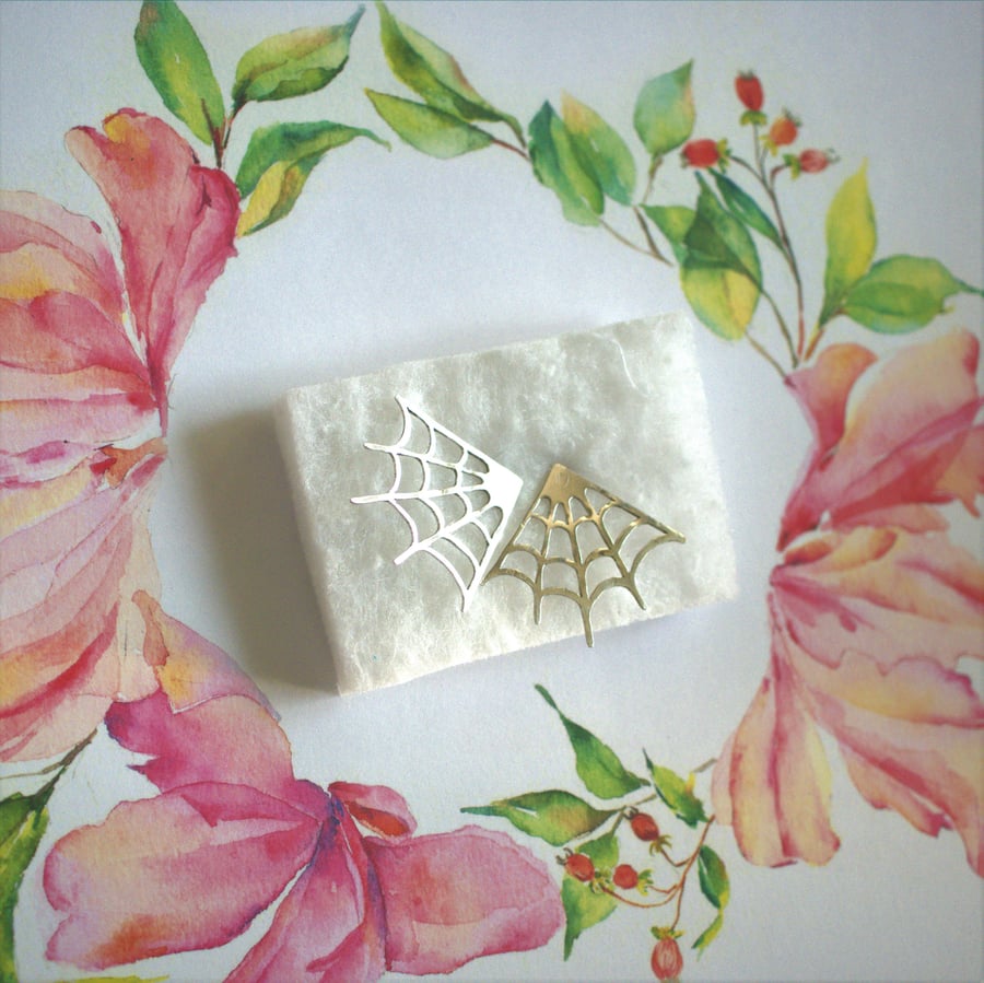 Eco Silver or Reclaimed Brass Delicate cobweb hoop earrings 