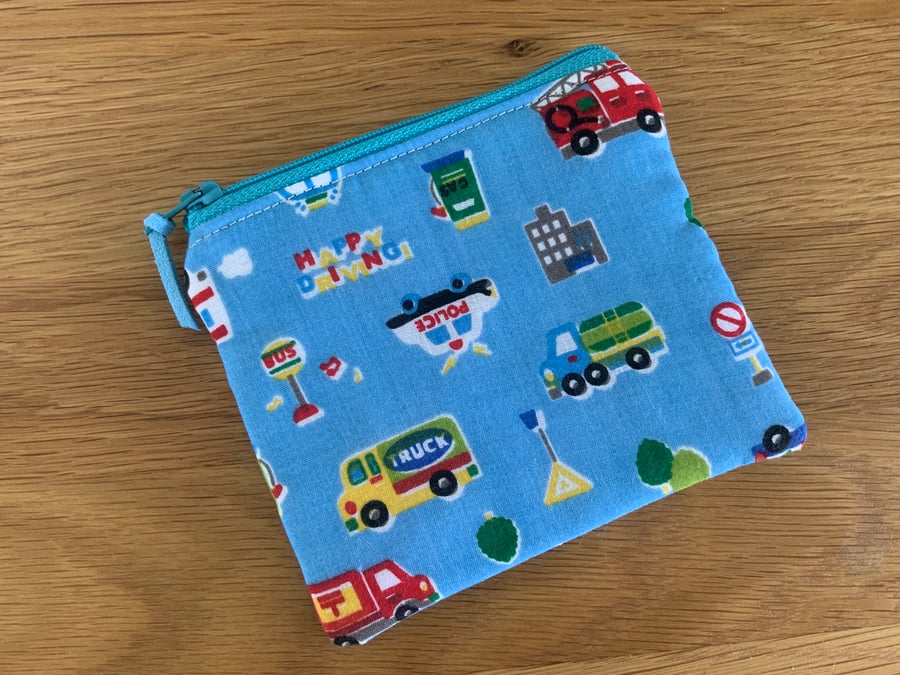 Fabric Coin Purse, Money Pouch, Zipped Purse, Purse, Card Holder, Cars