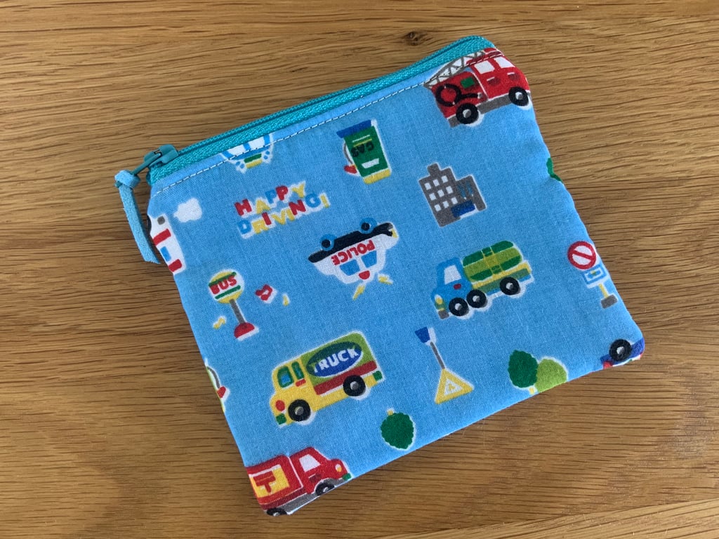 Fabric Coin Purse, Money Pouch, Zipped Purse, Purse, Card Holder, Cars