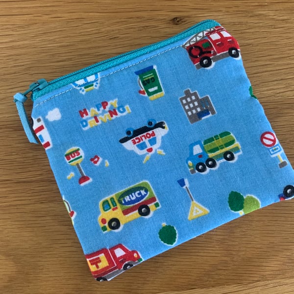 Fabric Coin Purse, Money Pouch, Zipped Purse, Purse, Card Holder, Cars