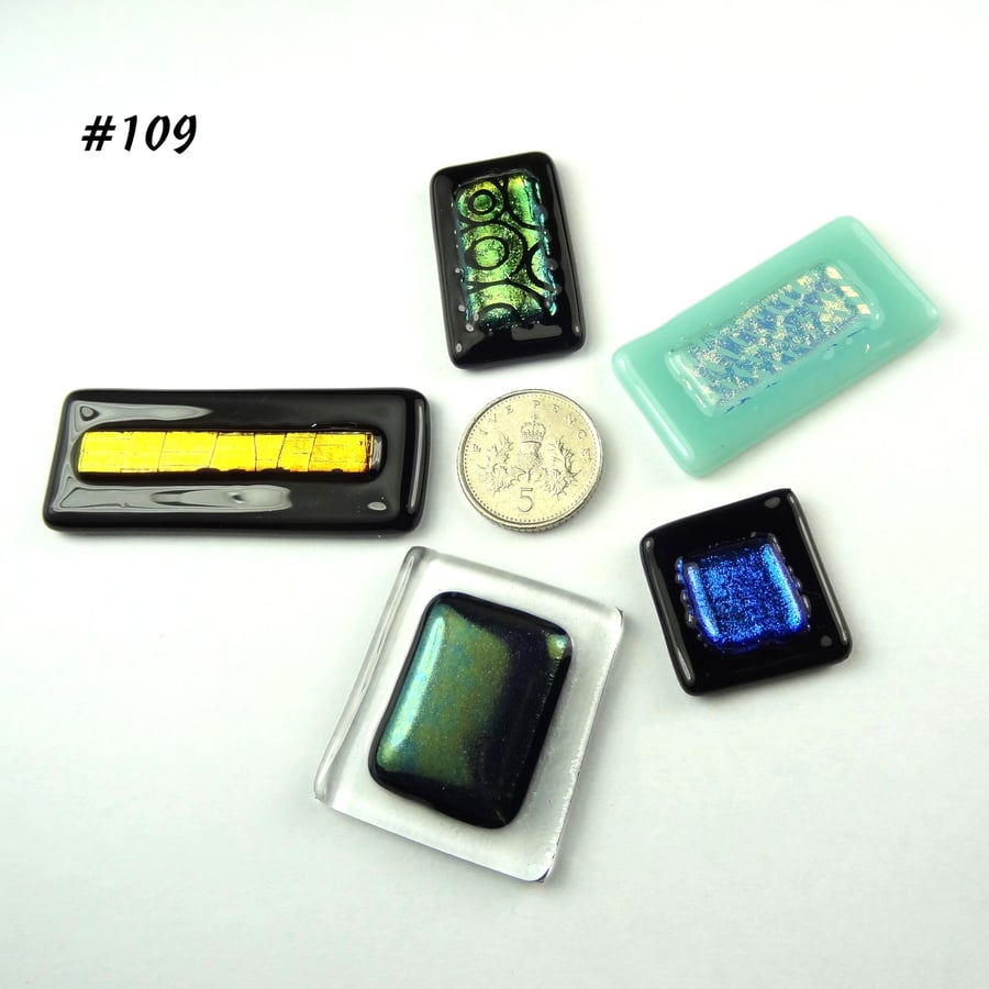 5 mixed glass cabochons, accessory glass, jewellery making, multicoloured (109)