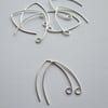 Sterling silver angled ear wires, 3 pairs, wishbone earwires, make your own