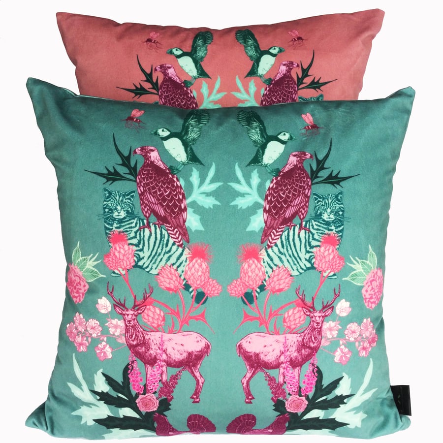 Cushions - Scottish Highlands Velvet Cushion Covers - Hand Drawn Cushion Cover 