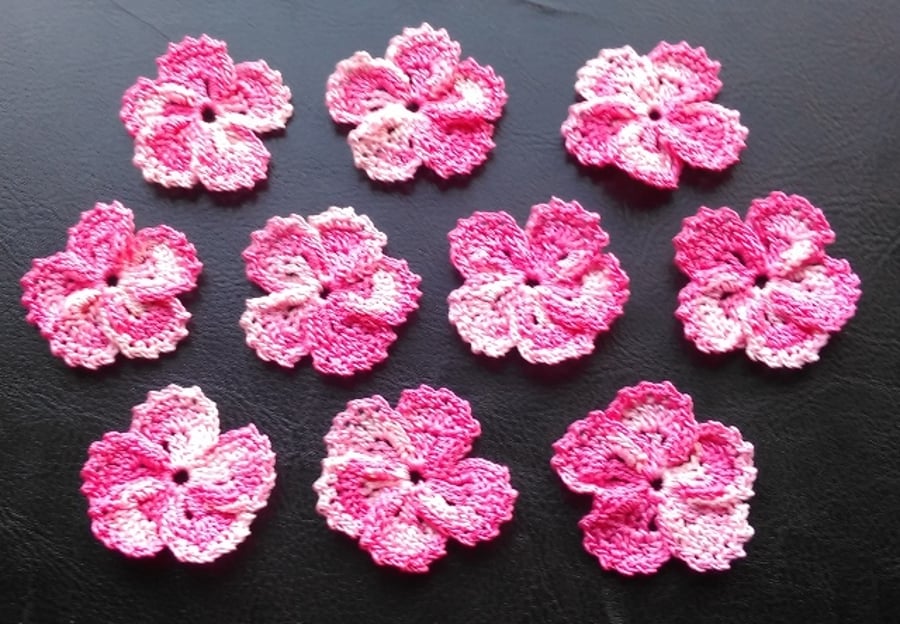 PINK MULTICOLOURED FLOWERS - 5 PETALS LOVELY EDGING - PACK of 10 - EMBELLISHMENT