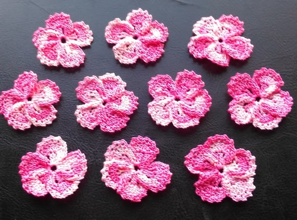 PINK MULTICOLOURED FLOWERS - 5 PETALS LOVELY EDGING - PACK of 10 - EMBELLISHMENT