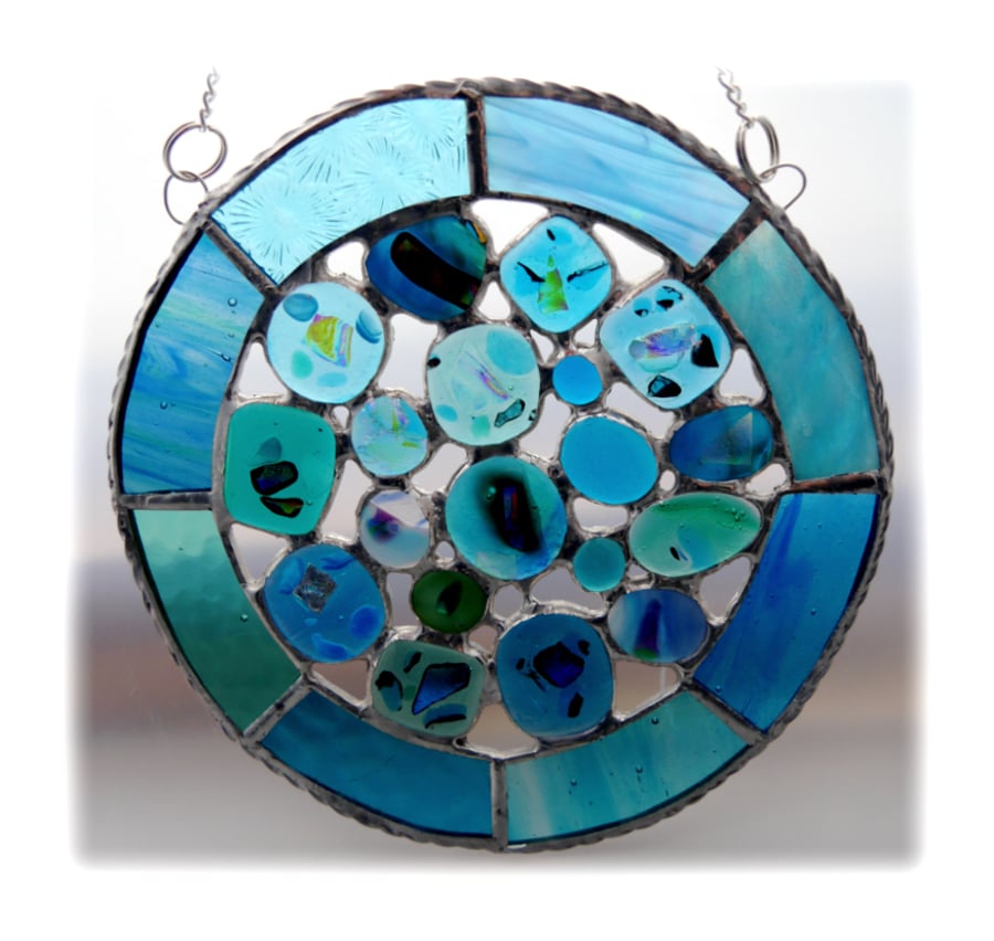 Rockpool Suncatcher Stained Glass Abstract Handmade fused 016