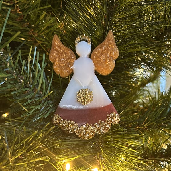Celestial Grace Red and Green Angels – Christmas Hanging Decoration