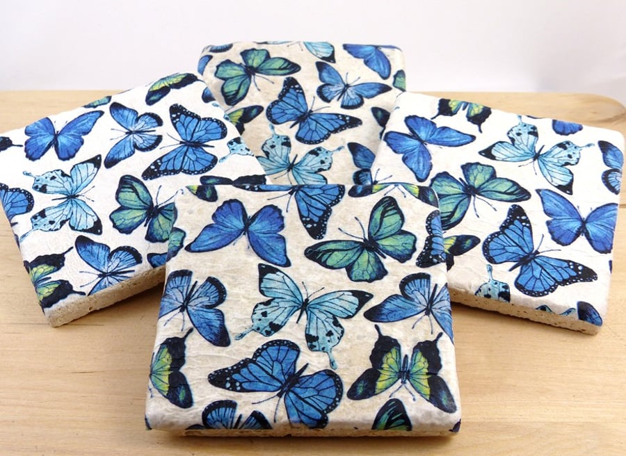 Set of 4 Marble 'Butterfly' Coasters