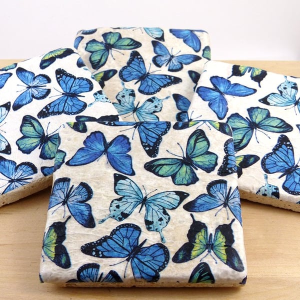 Set of 4 Marble 'Butterfly' Coasters