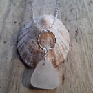 White Triangular Marazion Sea Glass on Diamond Cut Ring Necklace N675