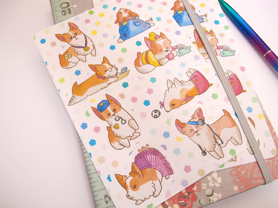 8 Corgis with Jobs Stickers