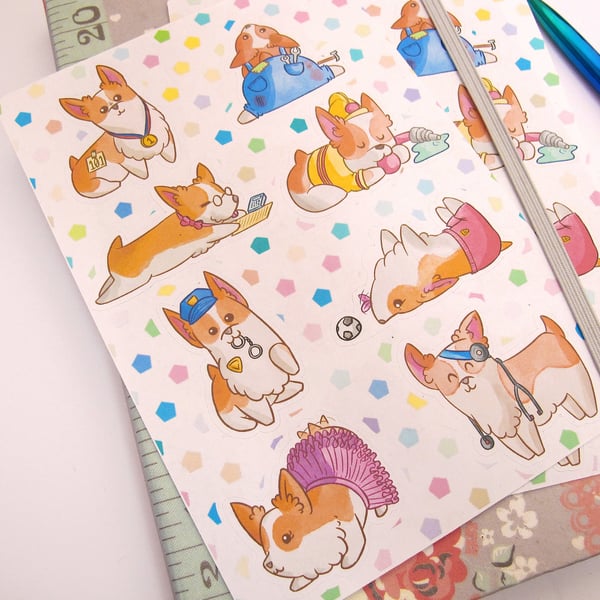 8 Corgis with Jobs Stickers