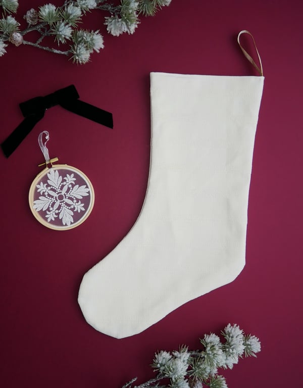 Large Cream Christmas Stocking with Horizontal Stripes