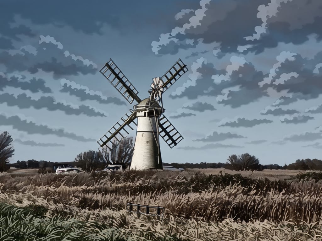 A4 Print Of Windmill Norfolk Broads Black & White