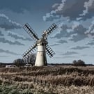 A4 Print Of Windmill Norfolk Broads Black & White