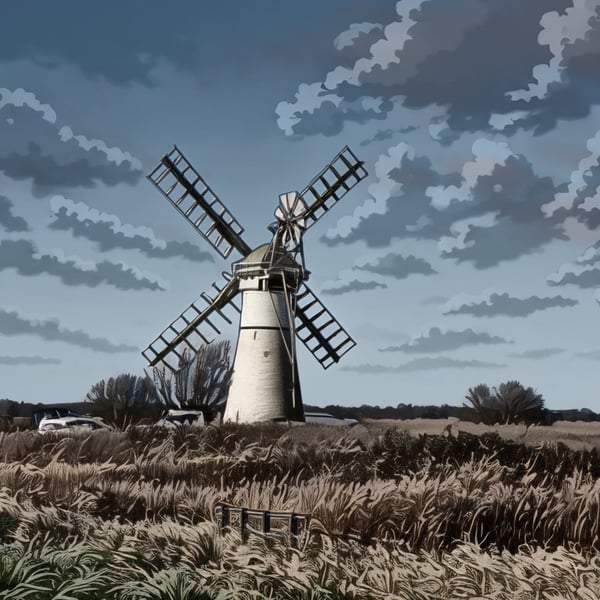 A4 Print Of Windmill Norfolk Broads Black & White