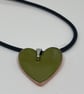Olive green enamel heart shaped pendant - Image 1