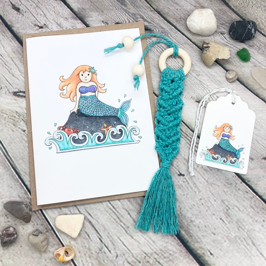 Mermaid Card, Gift Tag & Macrame Bookmark Gift Set