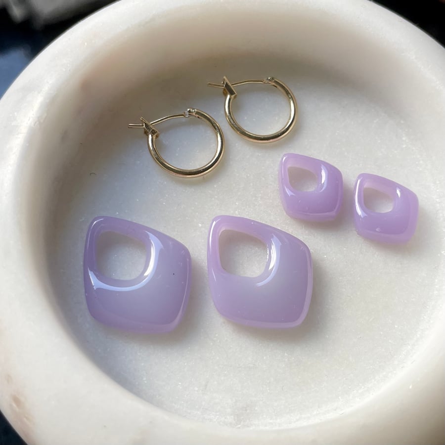 Rounded diamond hoops – lilac, statement dangle earrings