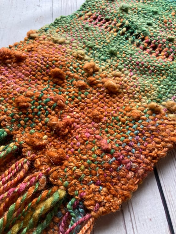 Woven scarf, Hand dyed, spun Autumn comes early 