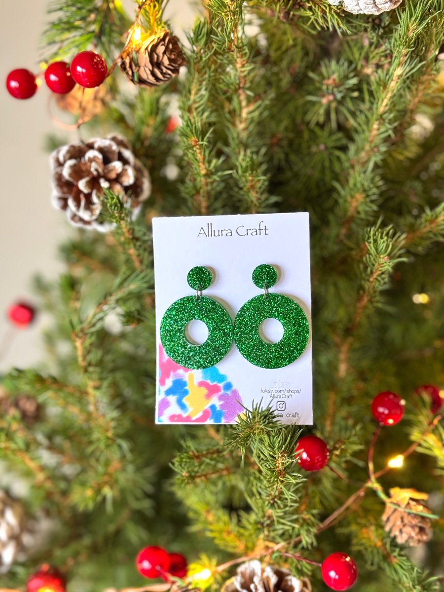 Green Glitter Doughnut Hoop Earrings