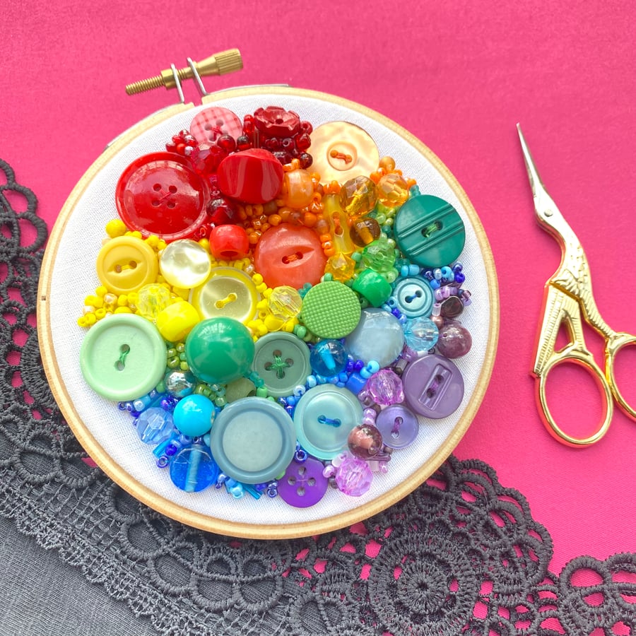 Rainbow Beaded Button Hoop