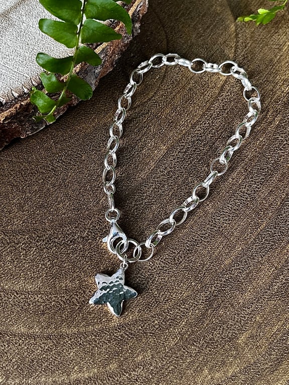 Hammered Star Sterling Silver Bracelet 