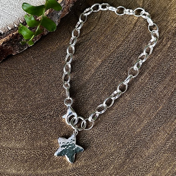 Hammered Star Sterling Silver Bracelet 