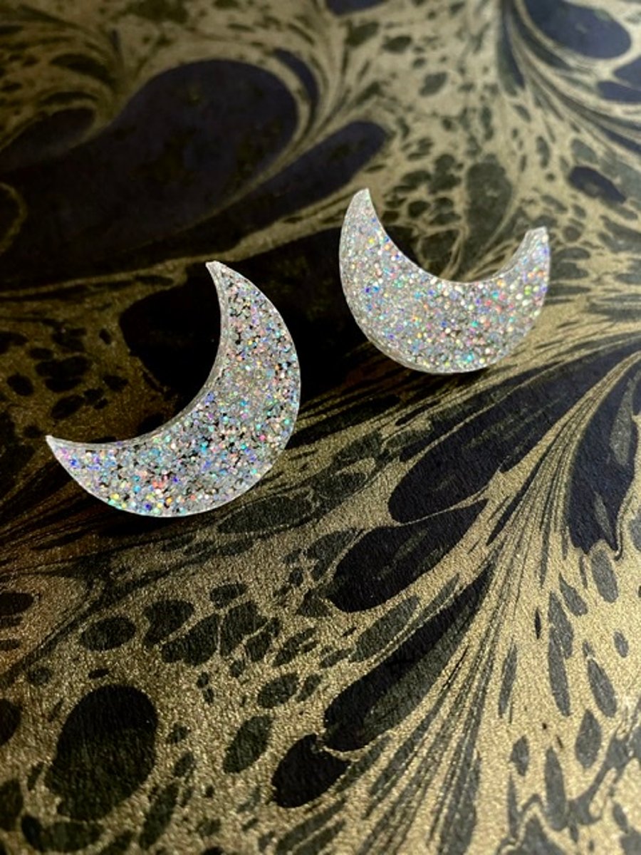 Holographic moon earrings