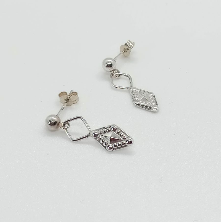 Decorative diamond drop sterling silver earrings