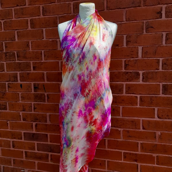 Exquisite Rainbow Colours Pure Silk Sarong, Pareo, Shawl or Scarf