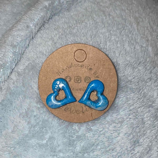 Handmade Polymer Clay Blue Stud Earrings