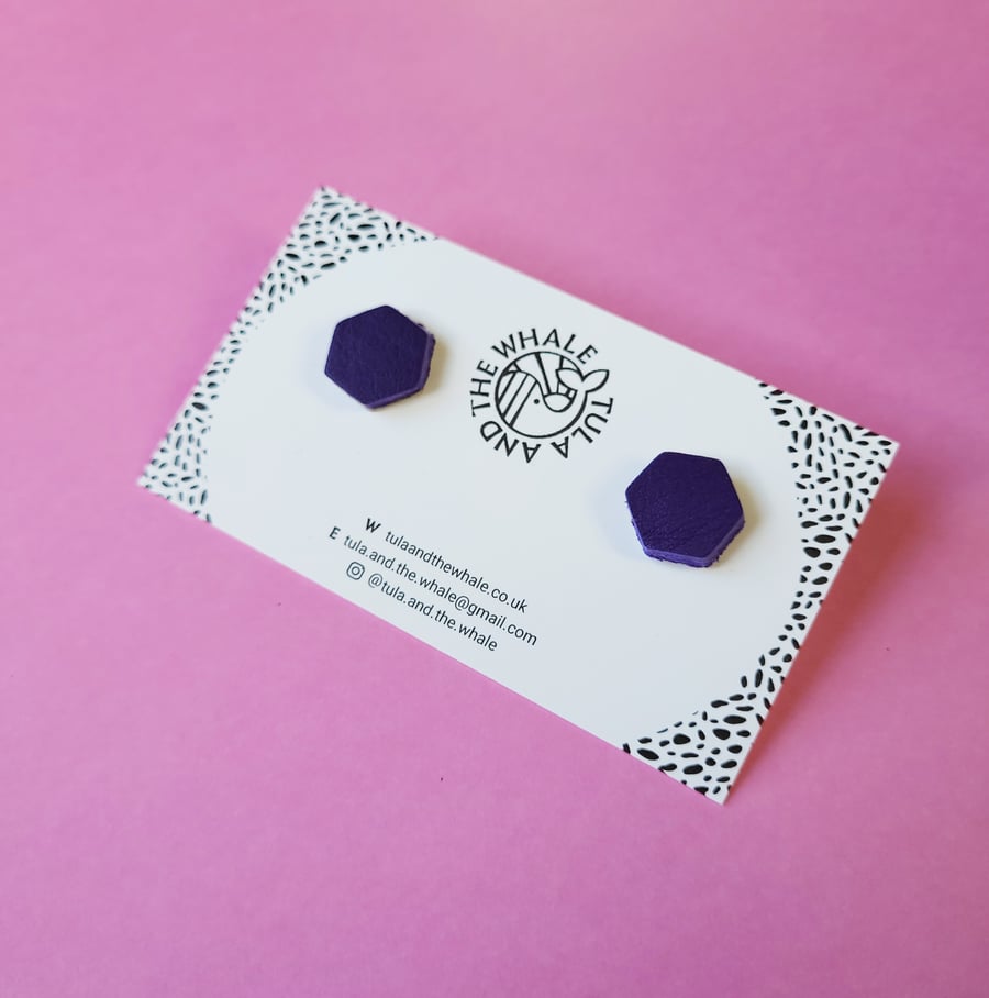 Hexagon Colour Pop Stud Earrings - Purple