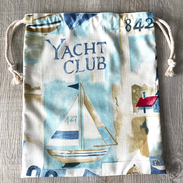 Fully Lined Large Coastal and Nautical Themed Drawstring Bag  FREE POSTAGE