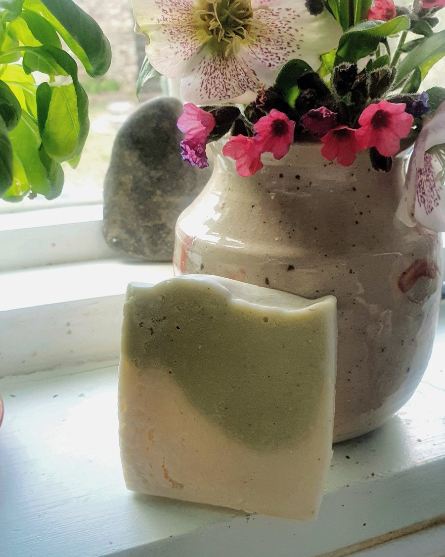 Gardeners Soap with green tea & pumice is for working hands, handmade & natural